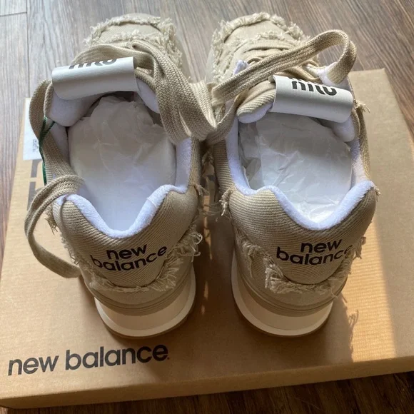 New Balance 574 X Miu Women's Miu Denim Sneakers Color Beige - Picture 11 of 13